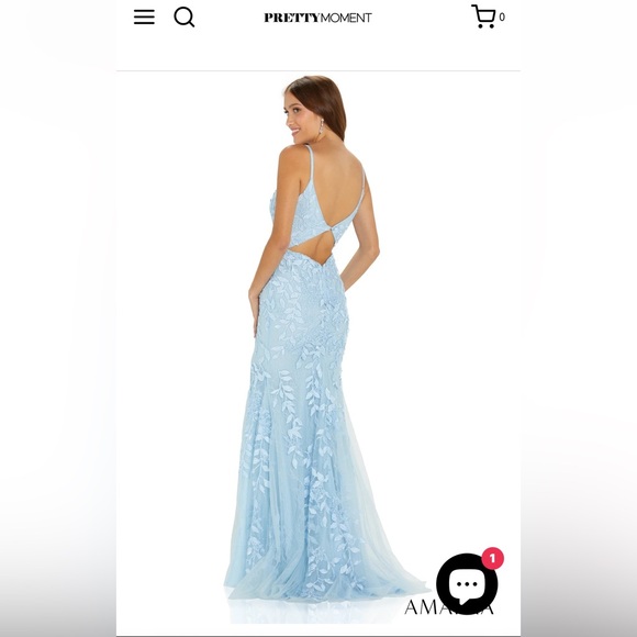 AMARRA Prom dress Size 2 -soft blue color with floral rhinestone & slit detail - Picture 3 of 10